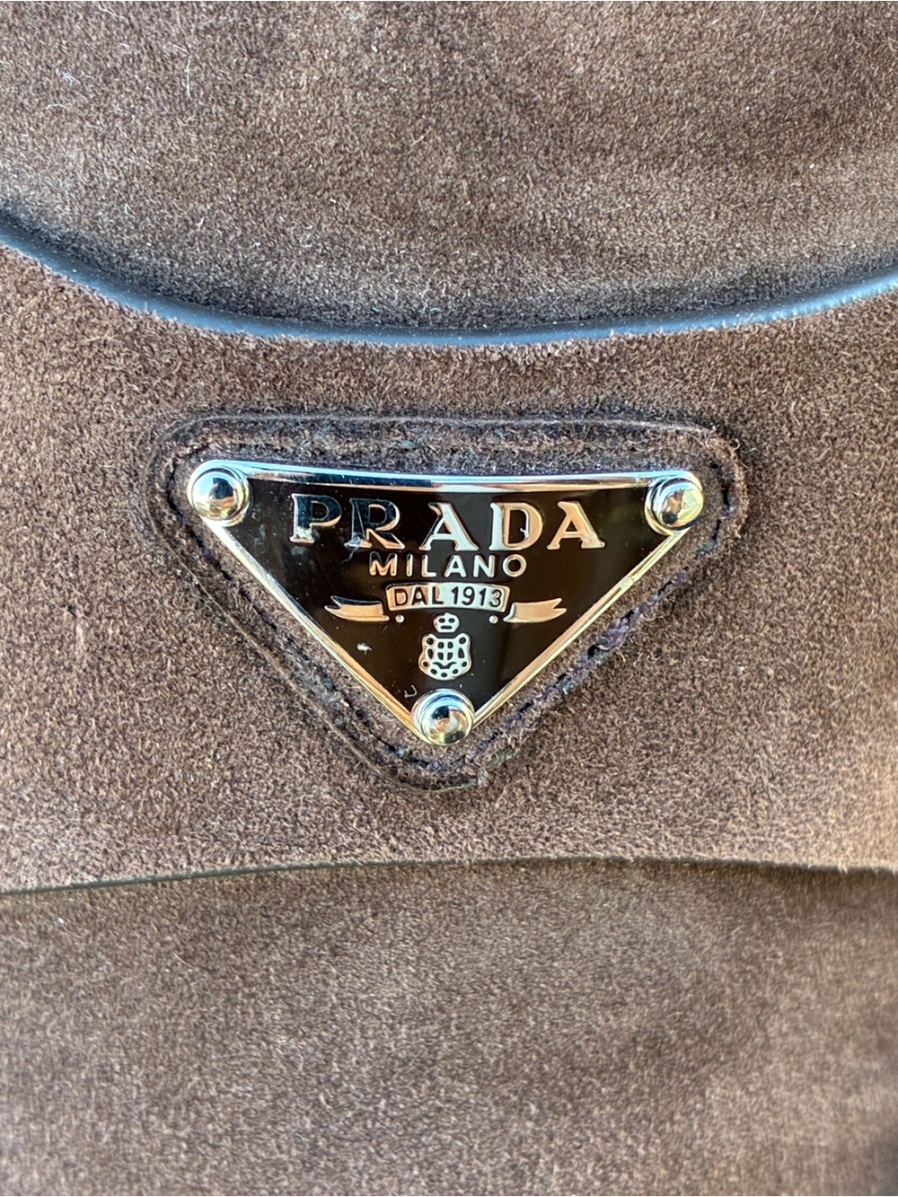 PRADA BROWN CALF SUEDE LOAFERS METAL TRIANGLE LOGO MEN’S SZ UK 9.5 / US 10.5 NEW - Picture 7 of 16